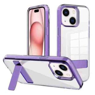 For iPhone 15 Plus Kalebol Holder Clear Acrylic Hybrid TPU Phone Case(Purple)