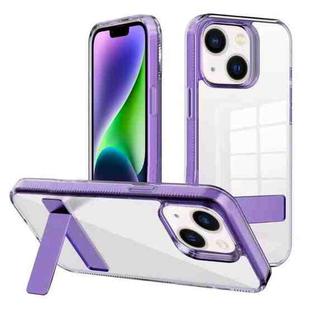 For iPhone 14 Kalebol Holder Clear Acrylic Hybrid TPU Phone Case(Purple)