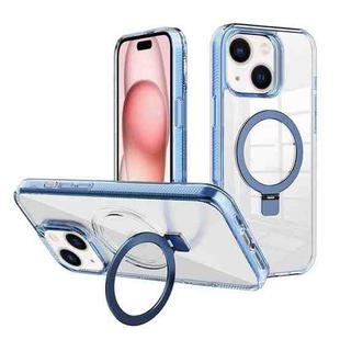 For iPhone 15 Plus Kalebol MagSafe Holder Simple Clear TPU Phone Case(Blue)