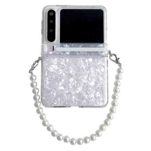 For Huawei Pura X Side Buckle Axis Pearlescent Shell Texture Phone Case with Bracelet(White)
