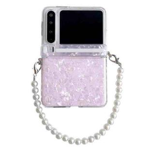 For Huawei Pura X Side Buckle Axis Pearlescent Shell Texture Phone Case with Bracelet(Pink)