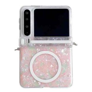 For Huawei Pura X Side Buckle Axis Pearlescent Shell Texture MagSafe Phone Case(Pink Green)