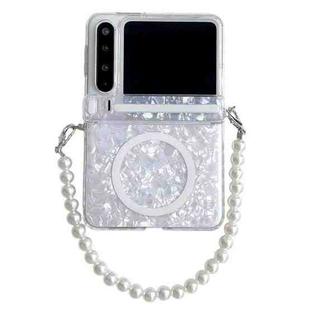 For Huawei Pura X Side Buckle Axis Pearlescent Shell Texture MagSafe Phone Case with Bracelet(White)