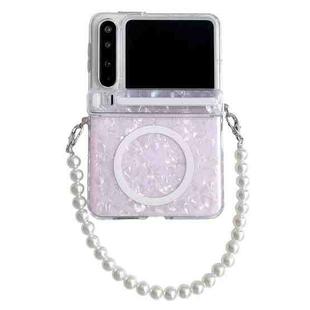 For Huawei Pura X Side Buckle Axis Pearlescent Shell Texture MagSafe Phone Case with Bracelet(Pink)
