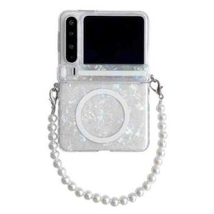 For Huawei Pura X Side Buckle Axis Pearlescent Shell Texture MagSafe Phone Case with Bracelet(Beige)