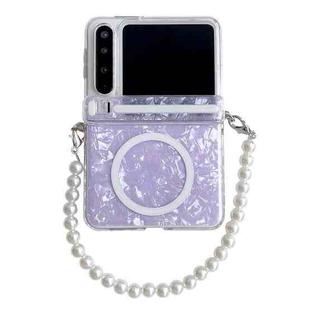 For Huawei Pura X Side Buckle Axis Pearlescent Shell Texture MagSafe Phone Case with Bracelet(Purple)