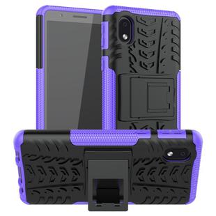 For Samsung Galaxy A01 Core Tire Texture Shockproof TPU + PC Protective Case with Holder(Purple)