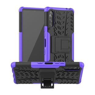 For Sony Xperia L4 Tire Texture Shockproof TPU + PC Protective Case with Holder(Purple)