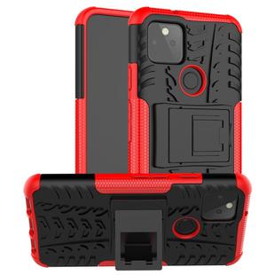 For Google Pixel 5 Tire Texture Shockproof TPU + PC Protective Case with Holder(Red)