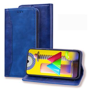 For Samsung Galaxy M31 Business Stitching Horizontal Flip Leather Case with Double Folding & Bracket & Card Slots & Photo Frame & Wallet(Sapphire Blue)