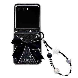 For Motorola Razr 60 / Razr 50 Glitter Powder Dots Pattern Phone Case with Bow Bracelet(Black)
