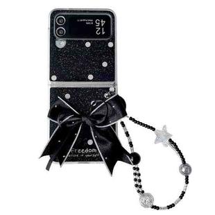 For Samsung Galaxy Z Flip4 Glitter Powder Dots Pattern Phone Case with Bow Bracelet(Black)