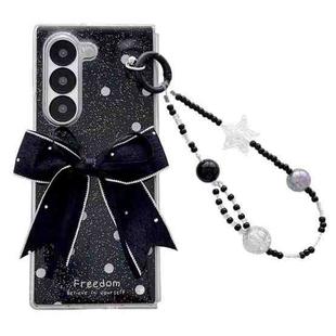 For Samsung Galaxy Z Fold5 Glitter Powder Dots Pattern Phone Case with Bow Bracelet(Black)