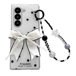 For Samsung Galaxy Z Fold5 Glitter Powder Dots Pattern Phone Case with Bow Bracelet(White)