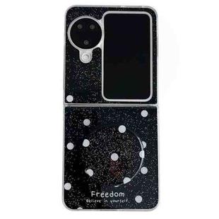 For OPPO Find N3 Flip Glitter Powder Dots Pattern Phone Case with Holder(Black)