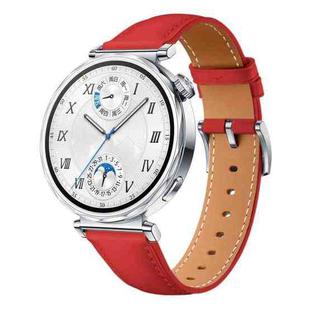 For Huawei Watch GT 5 41mm Button Silver Buckle Genuine Leather Watch Band(Red)