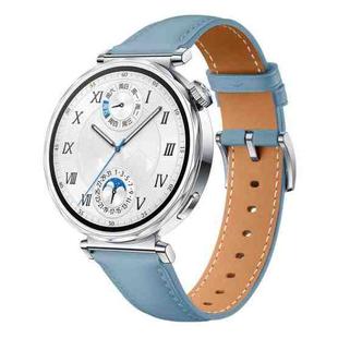For Huawei Watch GT 5 41mm Button Silver Buckle Genuine Leather Watch Band(Blue)