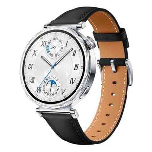 For Huawei Watch GT 5 41mm Button Silver Buckle Genuine Leather Watch Band(Black)
