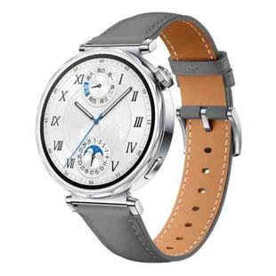 For Huawei Watch GT 5 41mm Button Silver Buckle Genuine Leather Watch Band(Grey)