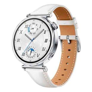 For Huawei Watch GT 5 41mm Button Silver Buckle Genuine Leather Watch Band(White)