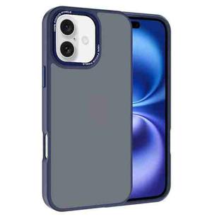For iPhone 16 Plus Kalebol Metal Lens Frame Frosted PC Phone Case(Navy Blue)
