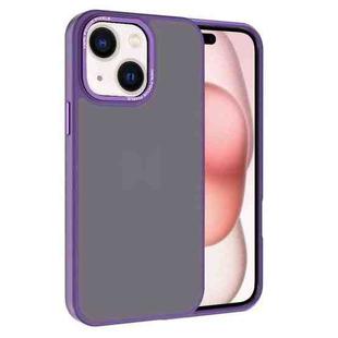 For iPhone 15 Kalebol Metal Lens Frame Frosted PC Phone Case(Dark Purple)