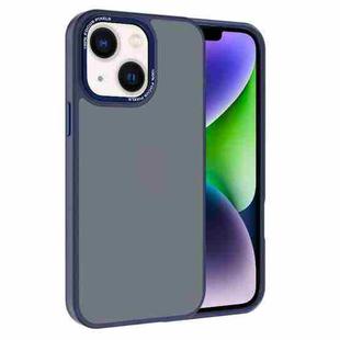 For iPhone 14 Plus Kalebol Metal Lens Frame Frosted PC Phone Case(Navy Blue)