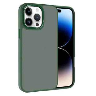 For iPhone 14 Pro Kalebol Metal Lens Frame Frosted PC Phone Case(Dark Green)