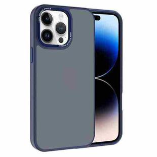 For iPhone 14 Pro Kalebol Metal Lens Frame Frosted PC Phone Case(Navy Blue)