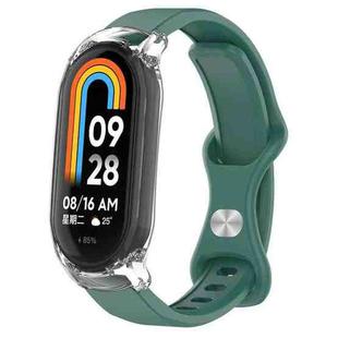 For Xiaomi Smart Band 9 / 8 Butterfly Buckle Silicone Watch Band with Transparent Case(Pine Green)