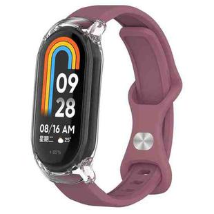 For Xiaomi Smart Band 9 / 8 Butterfly Buckle Silicone Watch Band with Transparent Case(Smoky Purple)
