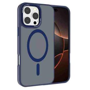 For iPhone 16 Pro Max Kalebol Metal Lens Frame MagSafe Frosted PC Phone Case(Navy Blue)