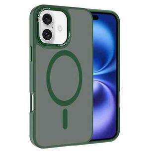 For iPhone 16 Kalebol Metal Lens Frame MagSafe Frosted PC Phone Case(Dark Green)