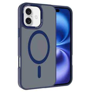 For iPhone 16 Kalebol Metal Lens Frame MagSafe Frosted PC Phone Case(Navy Blue)