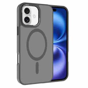 For iPhone 16 Kalebol Metal Lens Frame MagSafe Frosted PC Phone Case(Grey)