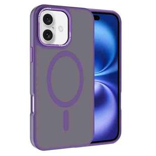 For iPhone 16 Kalebol Metal Lens Frame MagSafe Frosted PC Phone Case(Dark Purple)