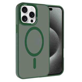 For iPhone 15 Pro Kalebol Metal Lens Frame MagSafe Frosted PC Phone Case(Dark Green)