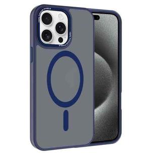 For iPhone 15 Pro Kalebol Metal Lens Frame MagSafe Frosted PC Phone Case(Navy Blue)
