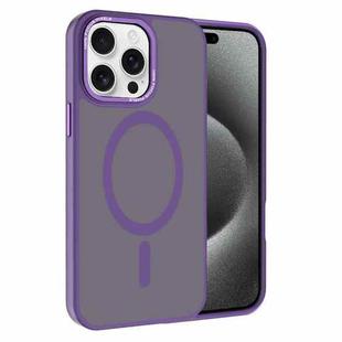 For iPhone 15 Pro Kalebol Metal Lens Frame MagSafe Frosted PC Phone Case(Dark Purple)