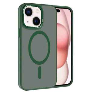 For iPhone 15 Plus Kalebol Metal Lens Frame MagSafe Frosted PC Phone Case(Dark Green)