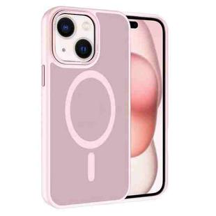 For iPhone 15 Plus Kalebol Metal Lens Frame MagSafe Frosted PC Phone Case(Pink)