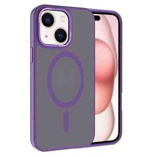 For iPhone 15 Plus Kalebol Metal Lens Frame MagSafe Frosted PC Phone Case(Dark Purple)