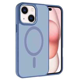For iPhone 15 Plus Kalebol Metal Lens Frame MagSafe Frosted PC Phone Case(Sierra Blue)