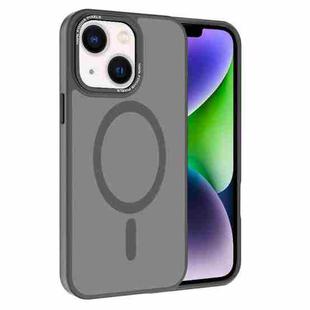 For iPhone 14 Plus Kalebol Metal Lens Frame MagSafe Frosted PC Phone Case(Grey)