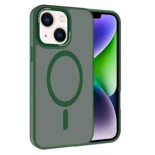 For iPhone 14 Kalebol Metal Lens Frame MagSafe Frosted PC Phone Case(Dark Green)