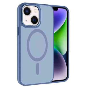 For iPhone 14 Kalebol Metal Lens Frame MagSafe Frosted PC Phone Case(Sierra Blue)