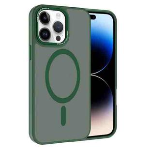 For iPhone 14 Pro Max Kalebol Metal Lens Frame MagSafe Frosted PC Phone Case(Dark Green)