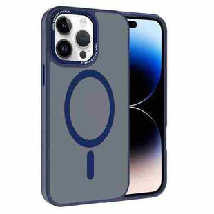 For iPhone 14 Pro Max Kalebol Metal Lens Frame MagSafe Frosted PC Phone Case(Navy Blue)