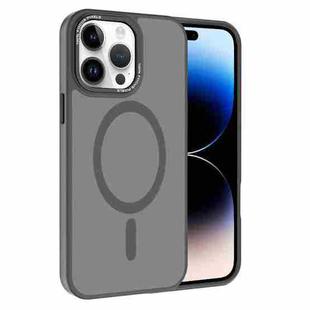For iPhone 14 Pro Max Kalebol Metal Lens Frame MagSafe Frosted PC Phone Case(Grey)