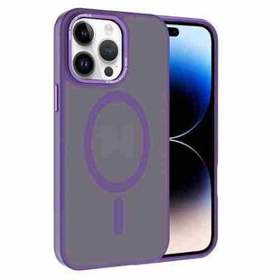 For iPhone 14 Pro Max Kalebol Metal Lens Frame MagSafe Frosted PC Phone Case(Dark Purple)